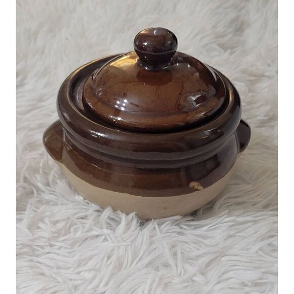 Lidded Stoneware Bean Pot / French Onion Soup Pot - Picture 1 of 10